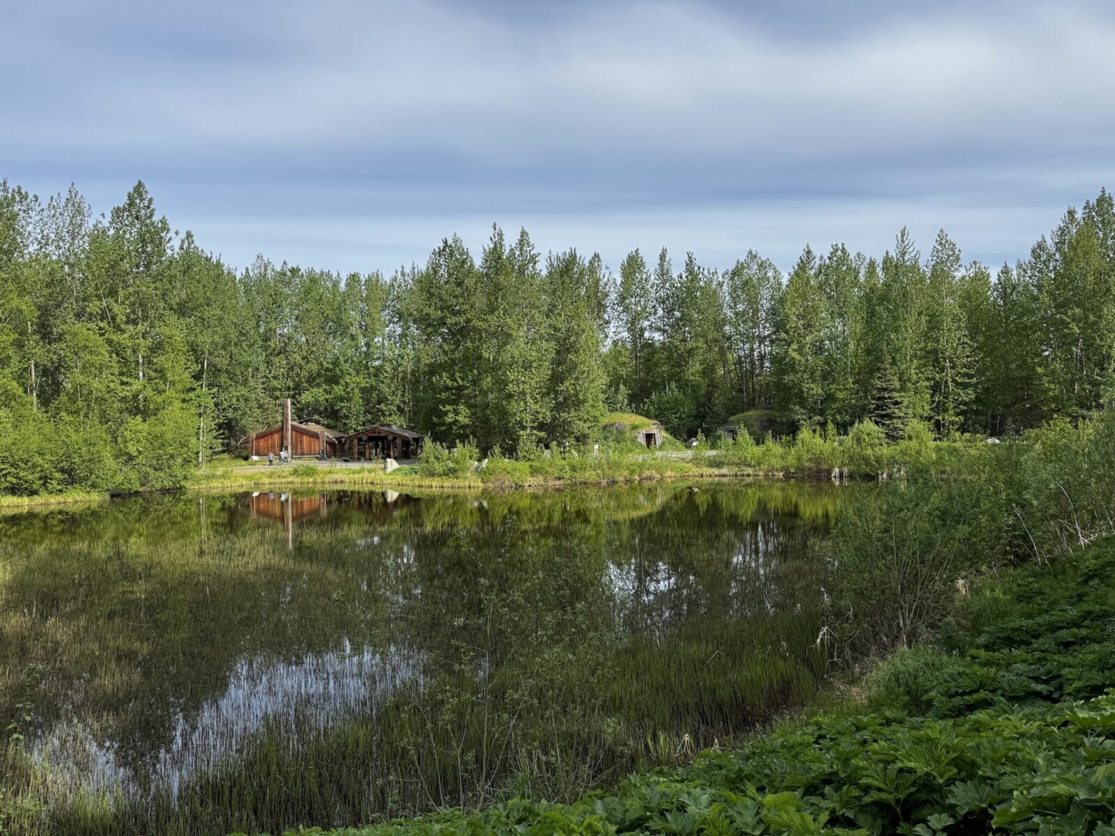 The pond behind the Alaska Native Heritage Center