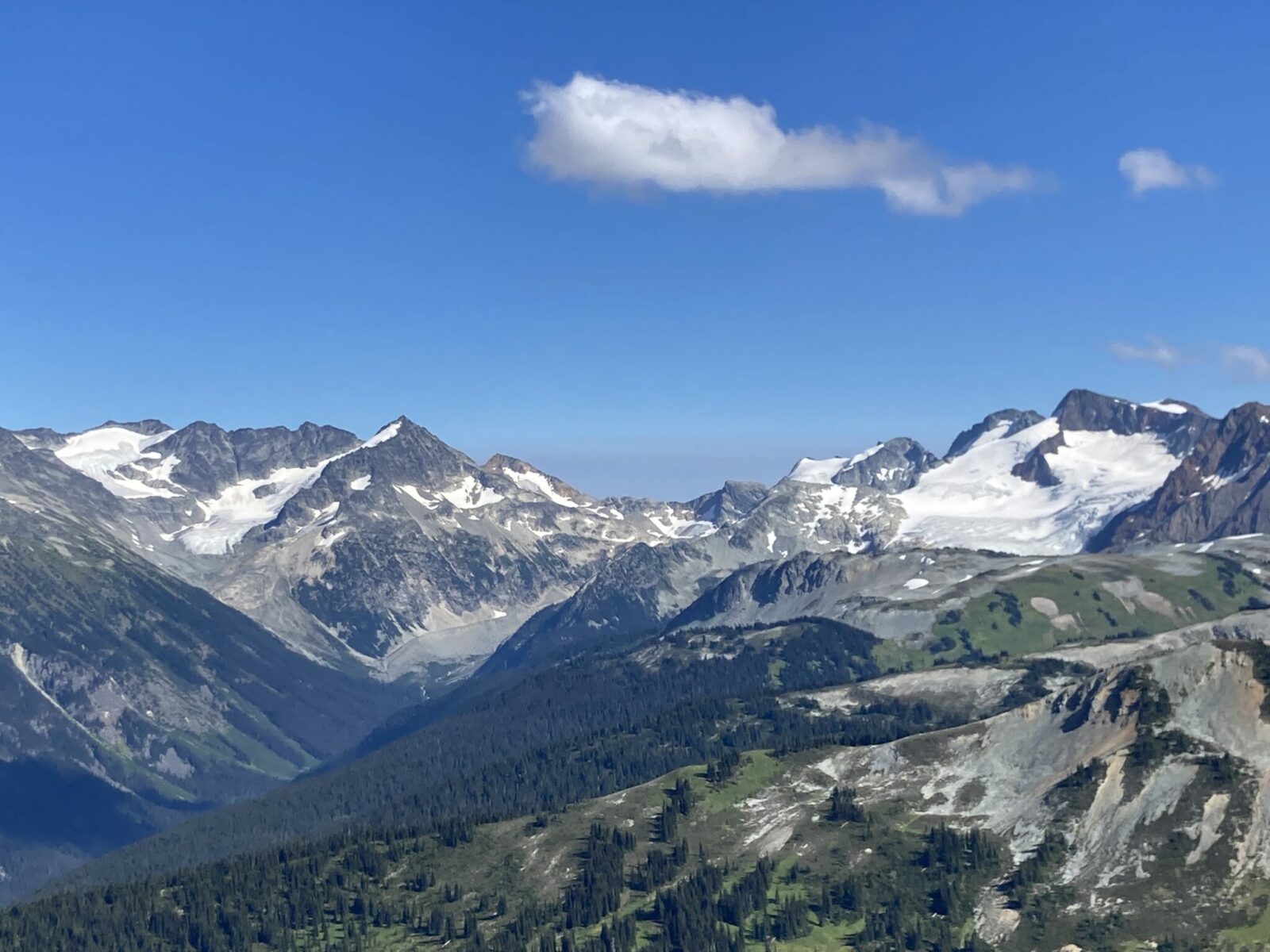 mountains covered in glaciers on a sunny day