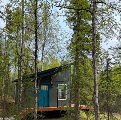 A small wooden chalet in the forest
