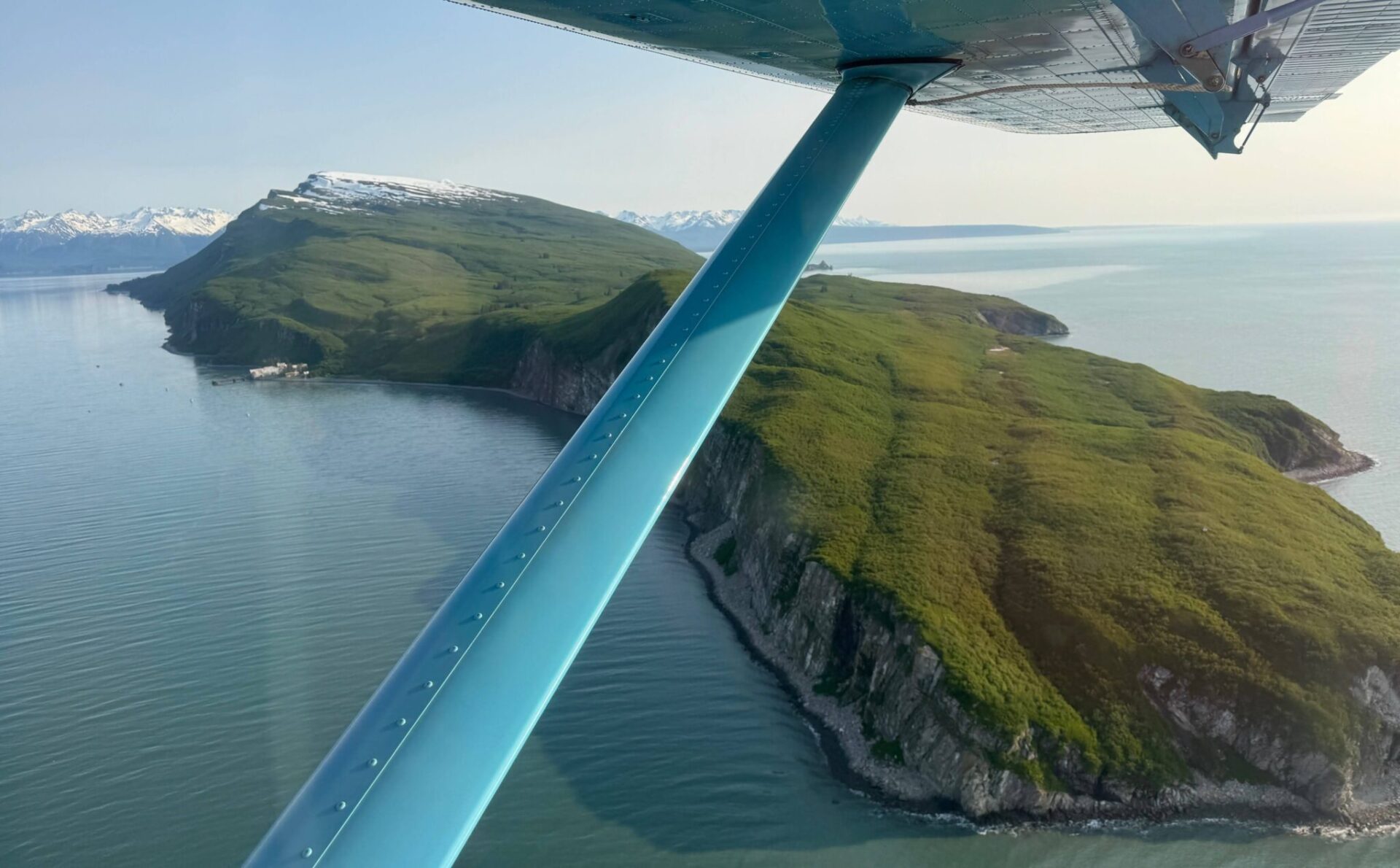 Chisik Island and Snug Harbor Outpost seen from the air arriving on a float plane