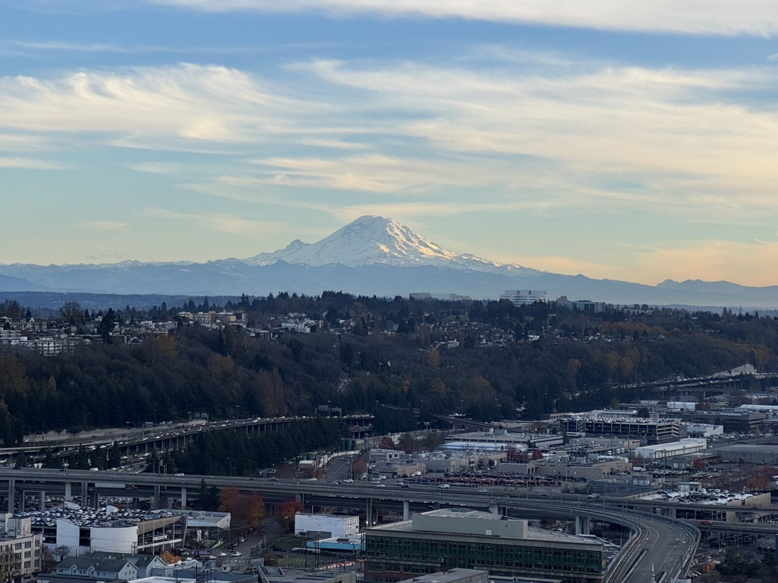 Mt Rainier above south seattle seen from the Smith Tower